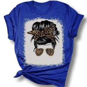 Mom Life Bleached Hair Bun Leopard Print Women's Bella Mom T-Shirt NWOT